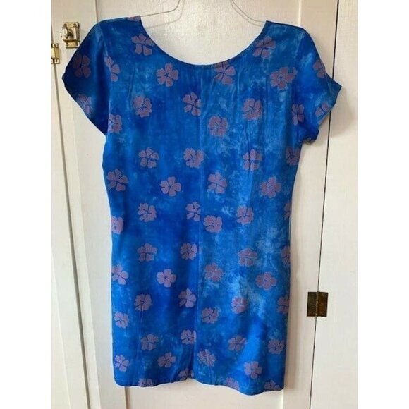 Go Fish Blue Batik Flower Shift Beach Dress Size XS - Picture 2 of 6